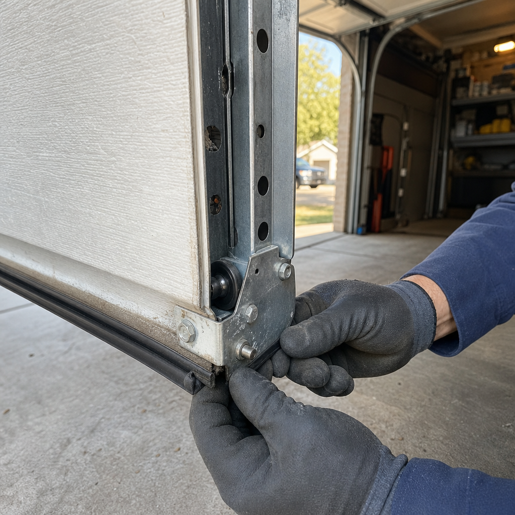 Technician replacing garage door bottom seal in Austin, TX